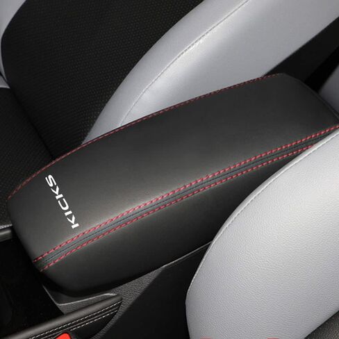 XITER 1PC Leather Center Console Cover Armrest Pad Protector Waterproof Anti-Scratch Armrest Box Cover for Nissan Kicks 2018 2019 2020 2021 2022 2023 2024(Not Fit for S)-Red Stitches in Saudi Arabia
