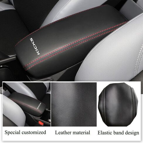 XITER 1PC Leather Center Console Cover Armrest Pad Protector Waterproof Anti-Scratch Armrest Box Cover for Nissan Kicks 2018 2019 2020 2021 2022 2023 2024(Not Fit for S)-Red Stitches in Saudi Arabia