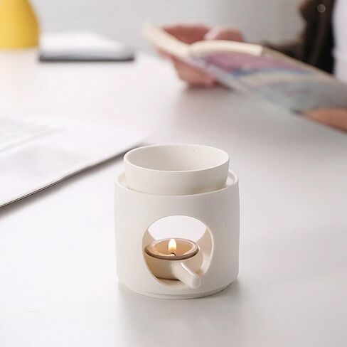 Ceramic Fragrance lamp with Tea Light Holder,Wax Melt Warmer Candle Tealight Ceramic Wax Burner,Frosted Material (White) in Saudi Arabia