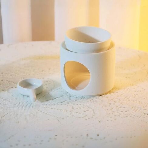 Ceramic Fragrance lamp with Tea Light Holder,Wax Melt Warmer Candle Tealight Ceramic Wax Burner,Frosted Material (White) in Saudi Arabia