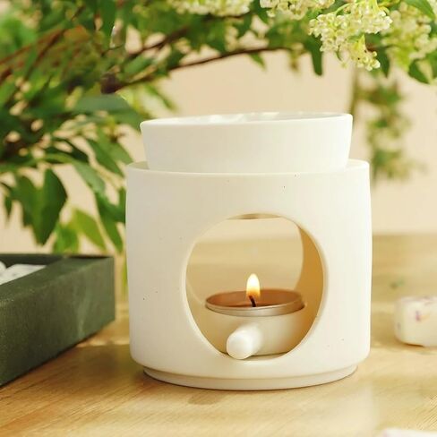 Ceramic Fragrance lamp with Tea Light Holder,Wax Melt Warmer Candle Tealight Ceramic Wax Burner,Frosted Material (White) in Saudi Arabia