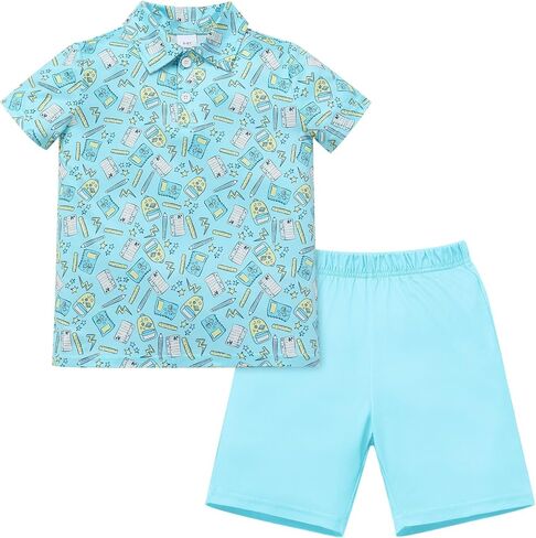 ODASDO Boys Back to School Outfit Pencil Printed Short Sleeve T-shirt Tops and Shorts Set Kids Preschool Kindergarten Clothes in Saudi Arabia
