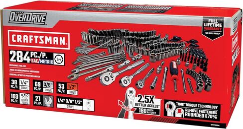 مجموعة أدوات ميكانيكا Craftsman Overdrive 284 قطعة ، مجموعة SAE/Metric القياسية ، مع علبة صلبة (CMMT99284) in Saudi Arabia
