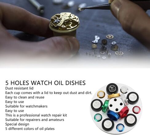 Fockety Oil Cup Stand ، 5 ثقوب مشاهدة Oiler Watch Watch Goil Gipipping Tool Watch مجموعة أزياء ، شاهد أطباق الزيت أداة إصلاح السوط الدائرية لمحترفي الصيانة والهواة in Saudi Arabia