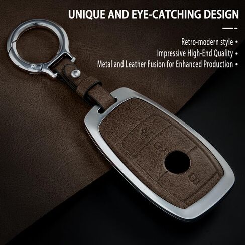 Leather Key Fob Cover with 3 Button Compatible for Mercedes Benz 2019-2023 C, E Class，2017-2023 GLS, GLB, G Class, 2020-2023 GLC, 2020-2025 GLE, AMG, 2016-2023 CLS, 2017-2022 S Class, CL in Saudi Arabia