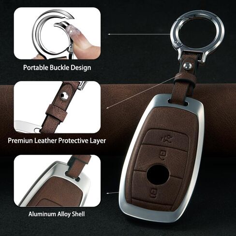Leather Key Fob Cover with 3 Button Compatible for Mercedes Benz 2019-2023 C, E Class，2017-2023 GLS, GLB, G Class, 2020-2023 GLC, 2020-2025 GLE, AMG, 2016-2023 CLS, 2017-2022 S Class, CL in Saudi Arabia