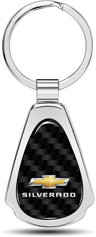 for Chevrolet Silverado Real Black Carbon Fiber Chrome Metal Teardrop Key Chain in Saudi Arabia