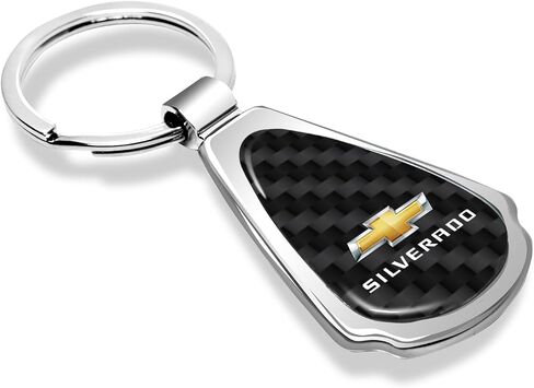 for Chevrolet Silverado Real Black Carbon Fiber Chrome Metal Teardrop Key Chain in Saudi Arabia