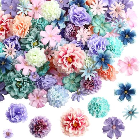 Cindeer 200 Pcs Fake Flower Heads for Crafts Mini Silk Flower Heads Faux Rose Artificial Daisy Blossom Heads Decorative Flowers for Home Bride Bridesmaid Wedding Centerpieces, 2-7 cm(Blue, Purple) in Saudi Arabia