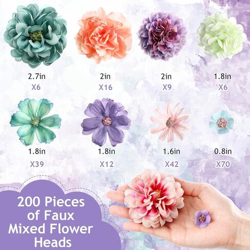 Cindeer 200 Pcs Fake Flower Heads for Crafts Mini Silk Flower Heads Faux Rose Artificial Daisy Blossom Heads Decorative Flowers for Home Bride Bridesmaid Wedding Centerpieces, 2-7 cm(Blue, Purple) in Saudi Arabia