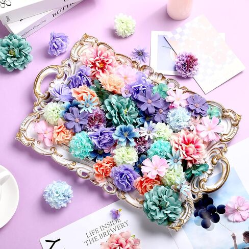 Cindeer 200 Pcs Fake Flower Heads for Crafts Mini Silk Flower Heads Faux Rose Artificial Daisy Blossom Heads Decorative Flowers for Home Bride Bridesmaid Wedding Centerpieces, 2-7 cm(Blue, Purple) in Saudi Arabia