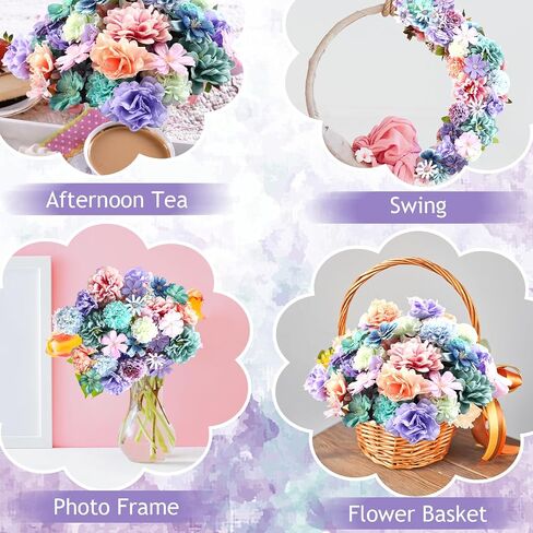 Cindeer 200 Pcs Fake Flower Heads for Crafts Mini Silk Flower Heads Faux Rose Artificial Daisy Blossom Heads Decorative Flowers for Home Bride Bridesmaid Wedding Centerpieces, 2-7 cm(Blue, Purple) in Saudi Arabia