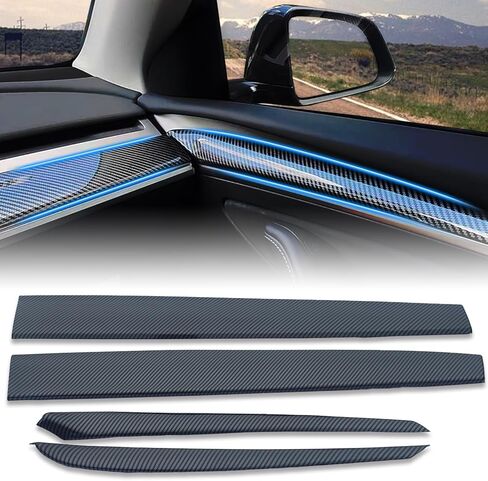 غلاف غطاء لوحة القيادة وغطاء لوحة ذراع الباب الأمامي لغطاء الأذرع لـ Tesla Model 3 2021 2022 2023 و Model Y 2019-2024 الملحقات الداخلية ، ألياف الكربون اللامعة ، 4 مساءً in Kuwait