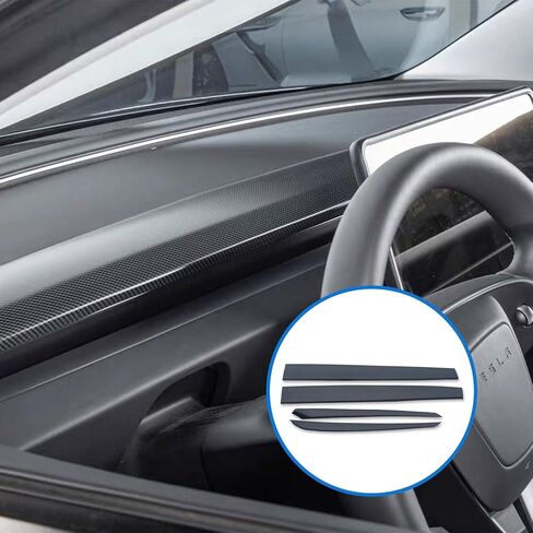 غلاف غطاء لوحة القيادة وغطاء لوحة ذراع الباب الأمامي لغطاء الأذرع لـ Tesla Model 3 2021 2022 2023 و Model Y 2019-2024 الملحقات الداخلية ، ألياف الكربون اللامعة ، 4 مساءً in Kuwait
