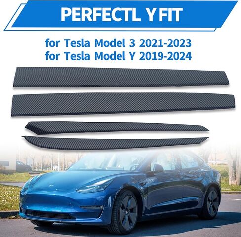 غلاف غطاء لوحة القيادة وغطاء لوحة ذراع الباب الأمامي لغطاء الأذرع لـ Tesla Model 3 2021 2022 2023 و Model Y 2019-2024 الملحقات الداخلية ، ألياف الكربون اللامعة ، 4 مساءً in Kuwait