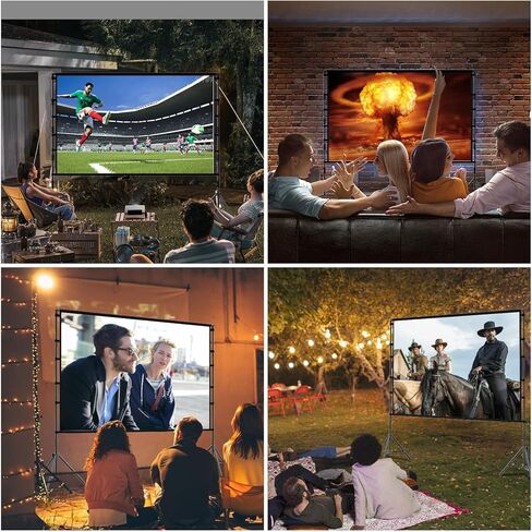 Projector Screen with Stand, TOWOND 100 inch Portable Projector Screen Black Backing, Indoor Outdoor Movie Screen 16:9 4K HD Wrinkle-Free Projection Screen with Carry Bag for Backyard Movie Night in Kuwait