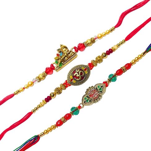 مجموعة من 3 Rakhi التقليدية لـ Brother - Om ، Bal Krishna & Shree Symbass Designer Rakhi Combo - Raksha Bandhan Gift Pack in Saudi Arabia