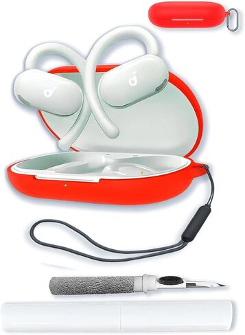 علبة السيليكون متوافقة مع Soundcore V20i بواسطة Anker مع مفاتيح Keychain و Cleaning Kit و Lanyard Soft Soft Swickproof for Anker Soundcore V20i Open-Ear-Red in Saudi Arabia