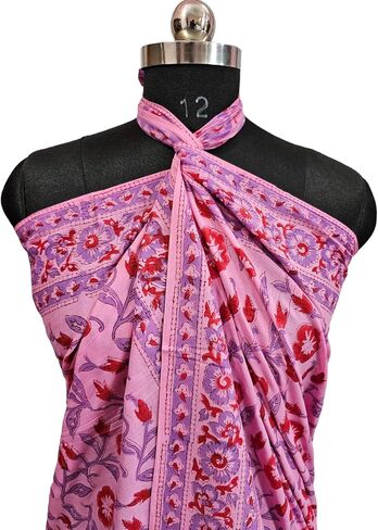 Hand BlockPrint Sarong Cotton Pink Color Sarong Women Sexy Bach Cover Up Women Pareo Cotton Sarong Indian Bikini Cover Size 44x72 Inch ssd526 in Saudi Arabia