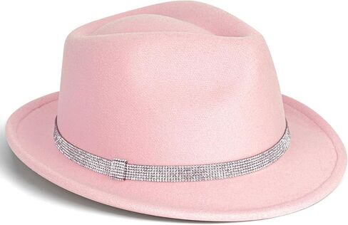 Fadachy Fedora Hats for Women & Men العصرية العصرية القصيرة شعرت قبعة مع حزام الراين Trilby Panama قبعة in Kuwait