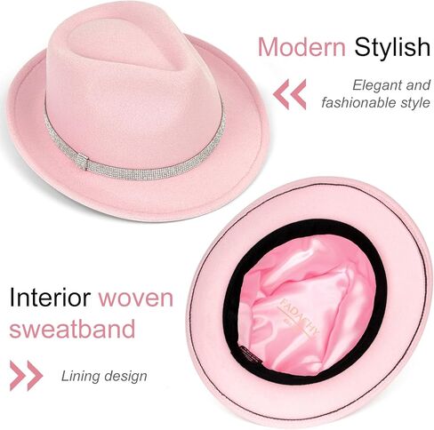 Fadachy Fedora Hats for Women & Men العصرية العصرية القصيرة شعرت قبعة مع حزام الراين Trilby Panama قبعة in Kuwait