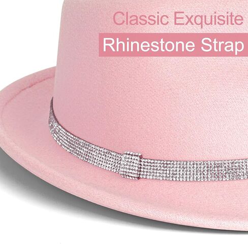 Fadachy Fedora Hats for Women & Men العصرية العصرية القصيرة شعرت قبعة مع حزام الراين Trilby Panama قبعة in Kuwait