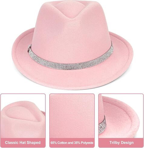 Fadachy Fedora Hats for Women & Men العصرية العصرية القصيرة شعرت قبعة مع حزام الراين Trilby Panama قبعة in Kuwait