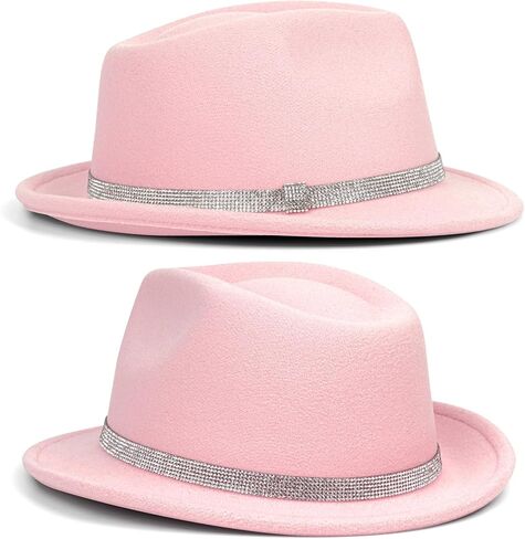 Fadachy Fedora Hats for Women & Men العصرية العصرية القصيرة شعرت قبعة مع حزام الراين Trilby Panama قبعة in Kuwait