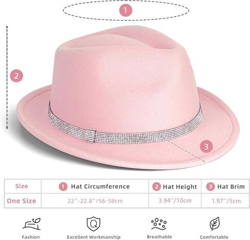 Fadachy Fedora Hats for Women & Men العصرية العصرية القصيرة شعرت قبعة مع حزام الراين Trilby Panama قبعة in Kuwait