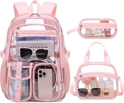 Clear Backpack for Girls, 3PCS PVC Transparent Girls School Bookbag Heavy Duty Stadium Approved, See Through Backpack Schoolbag for Kindergarten Elementary Middle School Travel in Kuwait