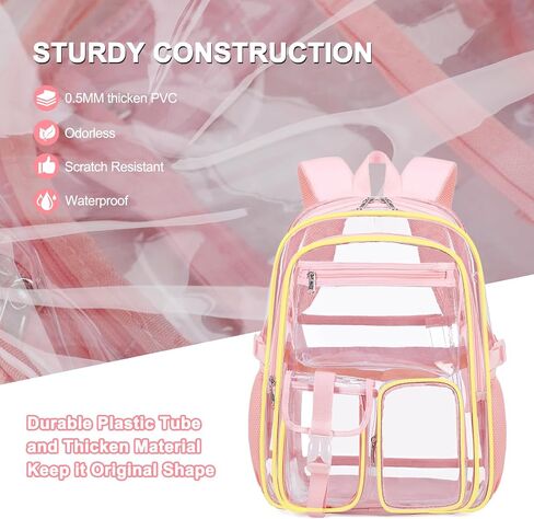 Clear Backpack for Girls, 3PCS PVC Transparent Girls School Bookbag Heavy Duty Stadium Approved, See Through Backpack Schoolbag for Kindergarten Elementary Middle School Travel in Kuwait