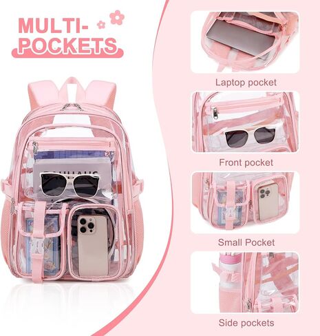 Clear Backpack for Girls, 3PCS PVC Transparent Girls School Bookbag Heavy Duty Stadium Approved, See Through Backpack Schoolbag for Kindergarten Elementary Middle School Travel in Kuwait
