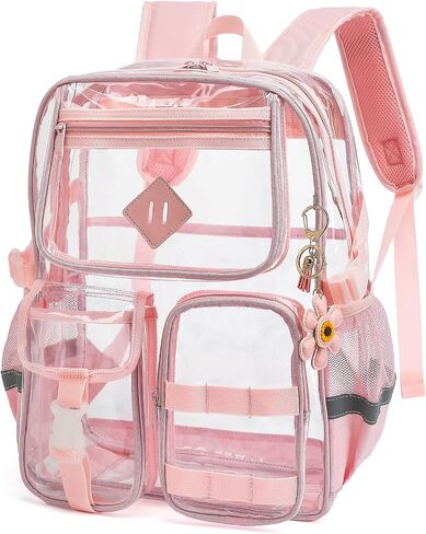 Clear Backpack for School, Heavy Duty Transparent Bookbag for Girls Women with Sunflower Keychain in Saudi Arabia