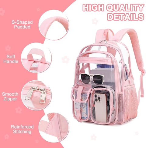 Clear Backpack for Girls, 3PCS PVC Transparent Girls School Bookbag Heavy Duty Stadium Approved, See Through Backpack Schoolbag for Kindergarten Elementary Middle School Travel in Kuwait