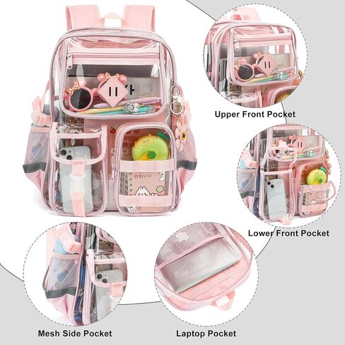 Clear Backpack for School, Heavy Duty Transparent Bookbag for Girls Women with Sunflower Keychain in Saudi Arabia