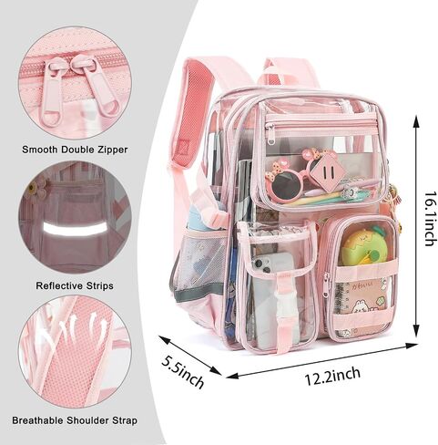 Clear Backpack for School, Heavy Duty Transparent Bookbag for Girls Women with Sunflower Keychain in Saudi Arabia