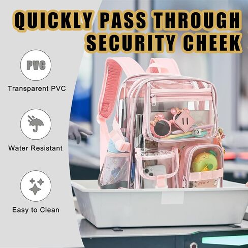 Clear Backpack for School, Heavy Duty Transparent Bookbag for Girls Women with Sunflower Keychain in Saudi Arabia