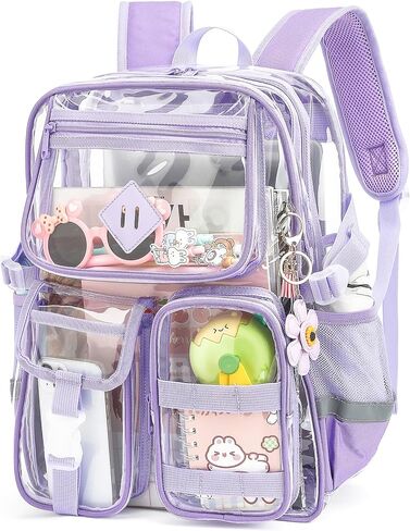 Clear Backpack for School, Heavy Duty Transparent Bookbag for Girls Women with Sunflower Keychain in Saudi Arabia