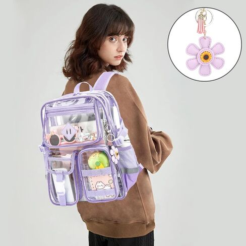 Clear Backpack for School, Heavy Duty Transparent Bookbag for Girls Women with Sunflower Keychain in Saudi Arabia
