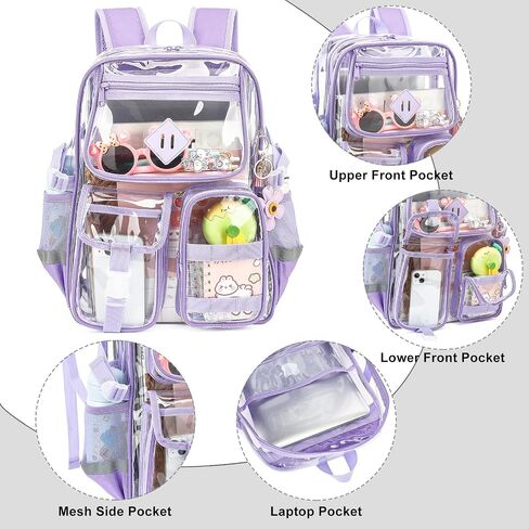 Clear Backpack for School, Heavy Duty Transparent Bookbag for Girls Women with Sunflower Keychain in Saudi Arabia