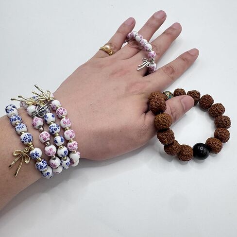 Vintage Beaded Charm Bracelet for Women - Handmade Stretch Floral Bow Design, Dainty Jewelry Gift for Her, Adjustable Romantic Bracelets for Everyday Wear in Kuwait