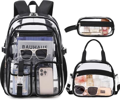 Clear Backpack for Girls, 3PCS PVC Transparent Girls School Bookbag Heavy Duty Stadium Approved, See Through Backpack Schoolbag for Kindergarten Elementary Middle School Travel in Kuwait