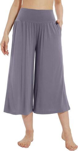 WiWi Women's Wide Leg Capri Pants Viscose from Bamboo Palazzo Lounge Bottoms with Pockets High Waist Pajama Bottom S-XXL in Kuwait