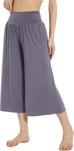 WiWi Women's Wide Leg Capri Pants Viscose from Bamboo Palazzo Lounge Bottoms with Pockets High Waist Pajama Bottom S-XXL in Kuwait