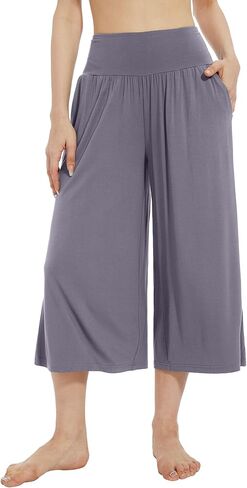 WiWi Women's Wide Leg Capri Pants Viscose from Bamboo Palazzo Lounge Bottoms with Pockets High Waist Pajama Bottom S-XXL in Kuwait