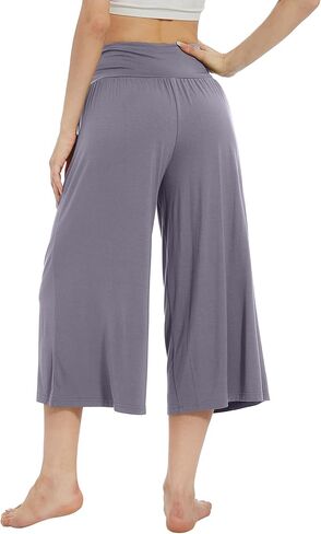 WiWi Women's Wide Leg Capri Pants Viscose from Bamboo Palazzo Lounge Bottoms with Pockets High Waist Pajama Bottom S-XXL in Kuwait