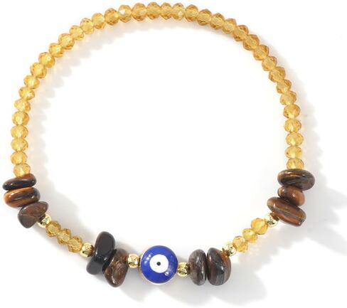 Dainty Evil Eye Crystal Beaded Stretch Bracelet for Women,Handmade Boho Natural Gemstone Bead Fashion Jewelry Gift in Kuwait