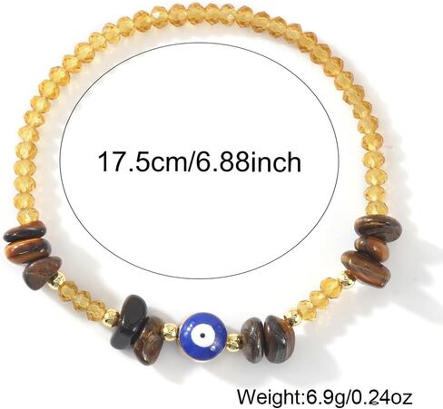 Dainty Evil Eye Crystal Beaded Stretch Bracelet for Women,Handmade Boho Natural Gemstone Bead Fashion Jewelry Gift in Kuwait