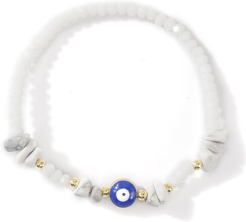 Dainty Evil Eye Crystal Beaded Stretch Bracelet for Women,Handmade Boho Natural Gemstone Bead Fashion Jewelry Gift in Kuwait