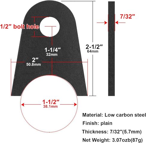 12 Pcs Weld-on Axle Tabs for 1-1/2" Diameter Tube, 2-1/2" Height, Shock Mount Tabs, 1/2" Hole, 7/32" Thick in Saudi Arabia